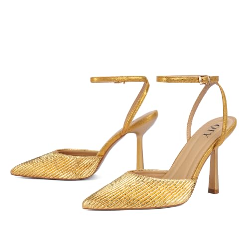 Image of QIY Closed Toe Heels for Women Pumps High Heel Strappy Sandals | Pointed Toe Slingback Women Heels with Ankle Strap, Stilettos Wedding & Bridal Formal Dress Shoes for Evening Party, Prom