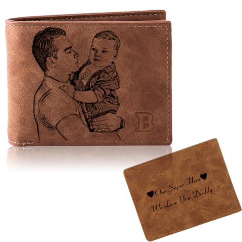 Personalized Photo Wallet for Men Custom Picture & Text Short Wallets Father's Day Gift Anniversary for Husband Him (Brown)