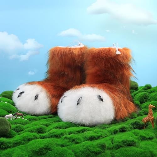 Image of Animal Fuzzy Slippers Bear Cat Wolf Dog Fox Fursuit Feet Paw Claw Shoes Furry Boots Costume Accessories for Adult Kids