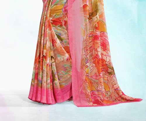 Image of Jaanvi fashion Women's Georgette Saree with Unstitched Blouse Piece