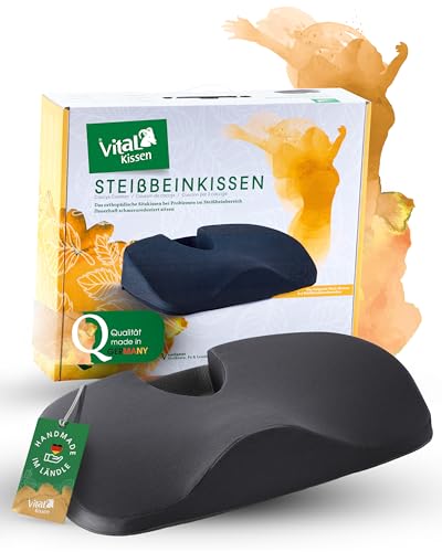 VitaL Kissen® – Orthopädisches Steißbeinkissen schwarz 8 cm – Ergonomisches Keilkissen für Stuhl & Auto – Entlastet Steiß, Rücken & Hüfte – Schmerzreduzierend & rutschfest – Für Büro, Reisen & Zuhause