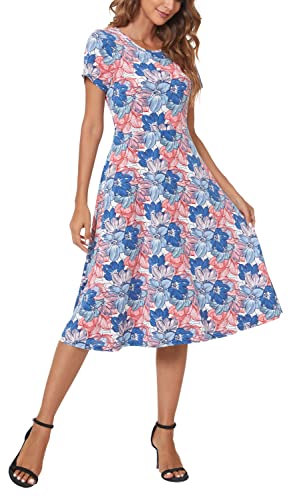 Image of Urban CoCo Women's Floral Print Short Sleeve Flared Midi Dress