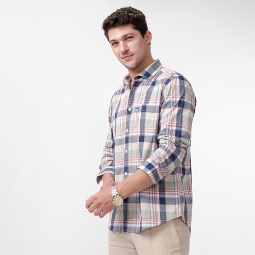 Image of BASICS 100% Cotton Checked Shirt for Men | Slim Fit | Everyday Smart Casual Wear | Full Sleeve