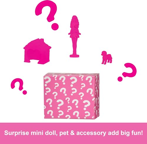 Barbie Mini Barbieland Double Decker Dollhouse for Mini Figures with Brunette Small Doll and Surprise Accessories, Toy +4 Years (HYF47)