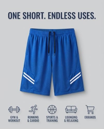 Image of Real Essentials 5 Pack: Men's 9 inch Mesh Shorts - Athletic Gym, Workout, Basketball, Running, Casual Lounge Activewear Pockets