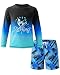 Boys Two Piece Rash Guard Swimsuits Kids Long Sleeve Shirt Swim Set with Swim Trunks Youth Bathing Suit Swimwear Surfing Coconut Geometry Swimming Shorts Teen Quick Dry Sun Protection Sunsuit 8 Year