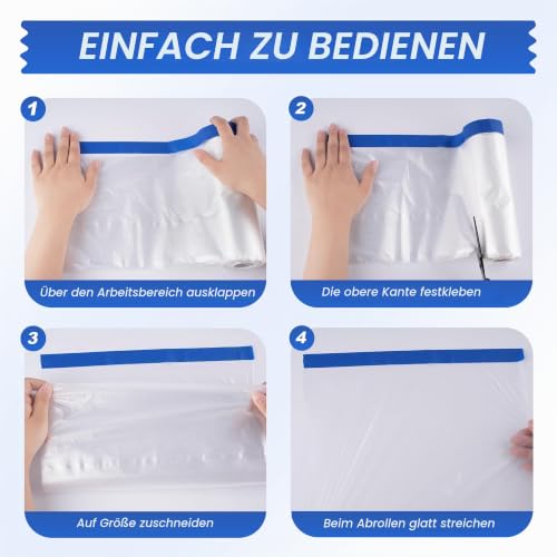 LLPT Abdeckfolie Klebeband mit Folie 2 Rollen 400cm(ungefaltet) x 20m Blau – Ansicht 6