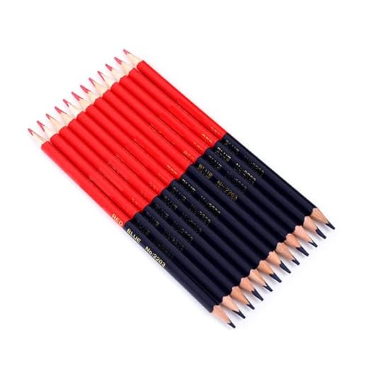 LIUASMUE Paquete de 12 lápices rojos y azules, lápices de doble punta borrables de colores preafilados para comprobar lápices de colores de doble cara