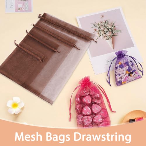 Image of Crweety 50PCS Organza Bags 3x4 Brown Small Gift Bags Mesh Drawstring