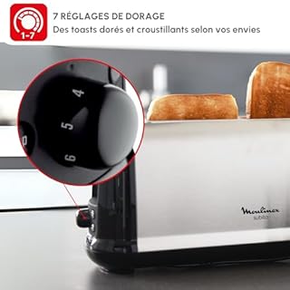 Moulinex Grille-pain 1 longue fente, 7 niveaux de dorage, Fente large, Bouton arrêt, Décongélation, Réchauffage, Tiroir ramasse-miettes, Subito, Inox LS260800
