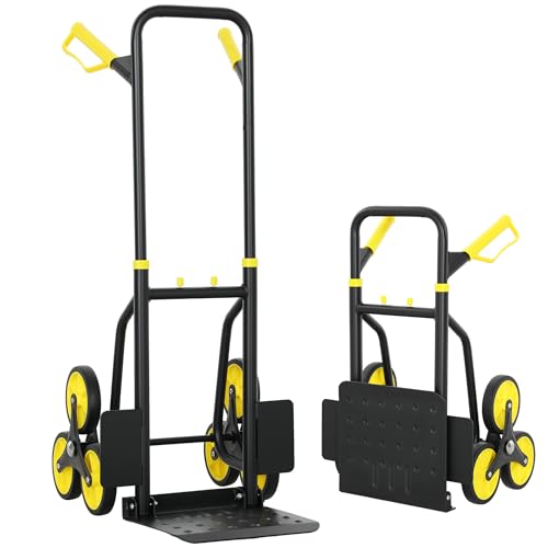 DURHAND Diable d'escalier Pliable 120 kg 6 Roues, Diable demenagement Robuste en Acier avec Cordes télescopiques, Chariot de Transport pour entrepôt, aéroport, Objets...