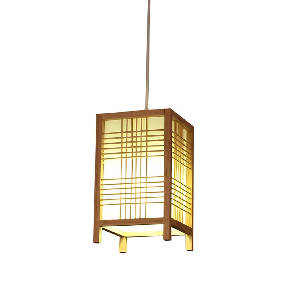ITOSUI Retro Wood Pendant Light Square Lantern Kitchen Island Hanging Lamp 5.9-Inch Natural Wood Cage Ceiling Fixture for Dining Room Tea Room Bedside E26 51.2" Adjustable Cord