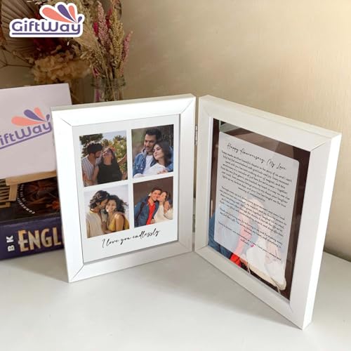 Image of Forever Yours Dual Photo & Message Frame, Book Style Anniversary Photo Frame, Birthday Gift, Couple Gifts, Friendship Day, Personalized Gifts - 5x7 Inch White (Layout 2)