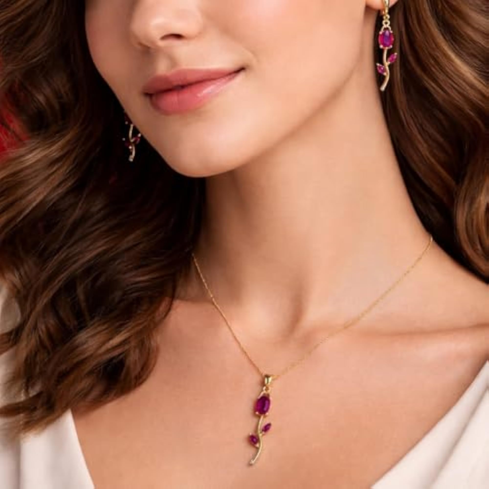 Women's Gold Plated Tulip Design Necklace, Crystal Pendant