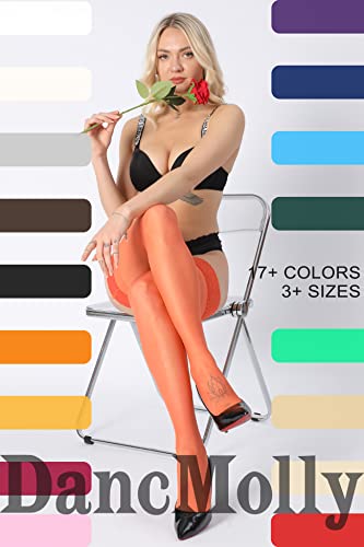 Image of DancMolly Silky Thigh High Stockings, with 17+ Colors Sheer Silicone Lace Top Pantyhose for Women