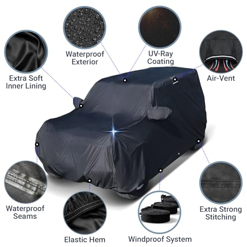 Image of iCarCover Premium Custom SUV Cover for 2002-2025 Cadillac Escalade ESV Heavy Duty Waterproof All Weather Rain Snow UV Sun Protector Custom Fit Full Exterior Indoor Outdoor Protection Car Cover (Black)