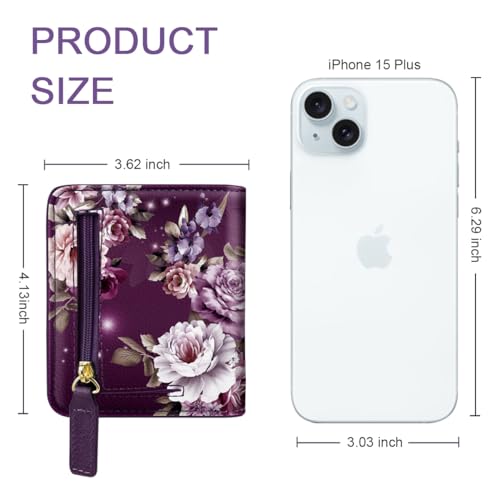 Image of Small Womens Wallet Thin Credit Card Holder Pocket Mini Purse | Compact Women Slim RFID Blocking Wallets Bifold Ladies Pocket Card Holders for Travel & Daily Use, Purple Flower