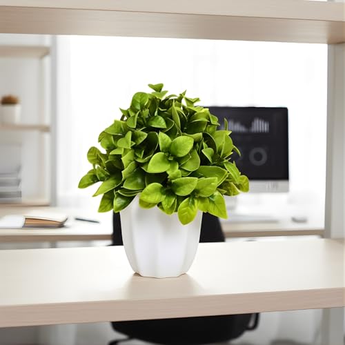 Image of fancymart Artificial Citrus Leaves Green Bunch in Pot - 22 cm Height, Perfect for Tabletop Decoration | Ideal for Home & Office Decor