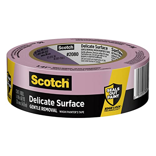 Scotch Delicate Surfaces Painters Tape 1.41 in x 60 yd Damage-Free Painting Prep Protect Delicate Surfaces UV & Sunlight Resistant Solvent-Free Adhesive Indoor Masking Tape 1 Roll (2080-36EC)