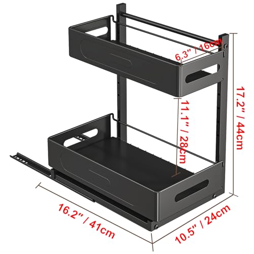 Miniatura 4 de Habitello Organizador Bajo Fregadero Extraíble De Hierro - Organizador Cocina Multiusos Con Instalación Sin Taladro, Rodamientos De Acero Silenciosos Para Almacenaje De Armario Y Baño Negro
