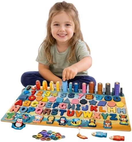 Brinquedo Educativo Montessori de Madeira 135 Peças Tabuleiro Alf...