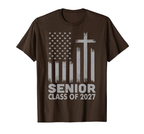 Senior Class of 2027 USA Flag Christian Graduation 2027 T-Shirt, Men, Brown, Small