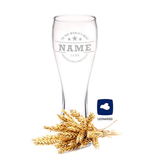 GRAVURZEILE Leonardo Weizenglas mit Gravur To the Worlds best Personalisiert mit Namen & Geburtsjahr - Geschenk für Papa als Vatertagsgeschenk 0 5l Bierglas Weizenbierglas als Geburtstagsgeschenk