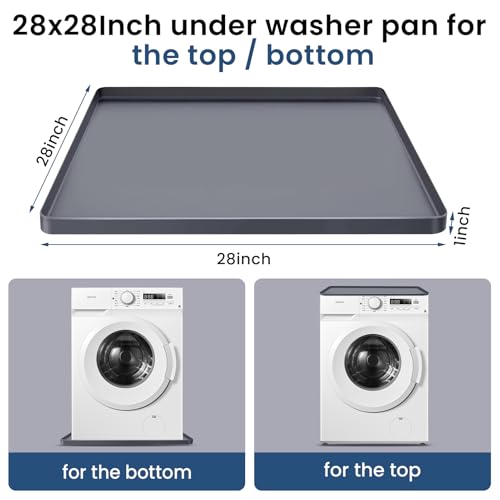XHIKOWAT 28 x 28 inch Large Thickened Silicone Washing Machine Drain Pan - 1" Raised Edge Washing Machine Tray, Non-Slip Washing Machine Pan for Under Washer and Dryer (Grey) by XHIKOWAT - Used condition - Image 2
