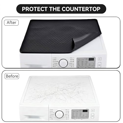 2PCS Washer and Dryer Topper Protector Mat 25"x25", Silicone Waterproof Washing Machine Top Cover for Laundry Room Organization, Non-Slip Heat Resistant Dryer Mat & Folding Station (2PC Blackish-Grey) by Lepicha - Used condition - Image 5