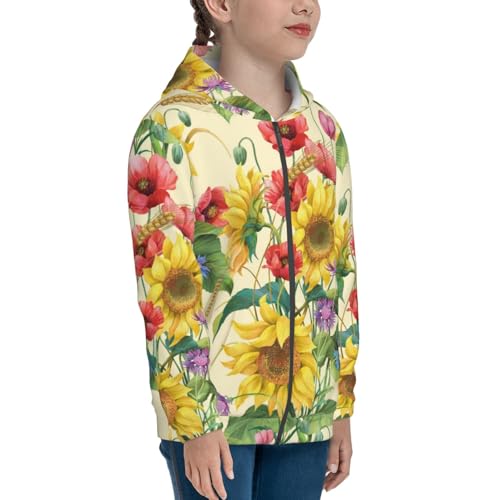 Sunflower Cornflower Poppy Kids Pullover Hoodies Boys Zip Up Sweatshirts Girls Athletic Clothes with Pocket4