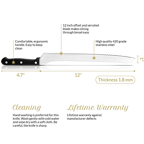 Humbee Chef Serrated Bread Knife Offset Blade Edge Bread Knife 12 Inch Offset Black,Bk-12-Os #TOP2