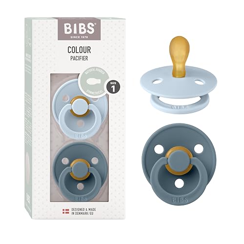 Image of BIBS Pacifiers 0-6 Months | Set of 2 Colour Pacifier with Symmetrical Nipples | BPA-Free Natural Rubber | Made in Denmark | Baby Blue/Petrol, 0-6 Months