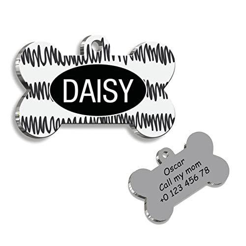 Black & White Bone Personalized Dog Tag - Custom Name Tag - ID Tag for Dog & Cat - Customized Pet Tags - Dog Name Tag - Cat Name Tag - Engraved Dog Tag