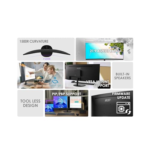 Image of msi PRO MP341CQ E12 34-inch VA 3440 x 1440(UWQHD) Computer Monitor, 120Hz, Adaptive-Sync, HDMI, DisplayPort, VESA Mountable, Speaker, 1ms, Black