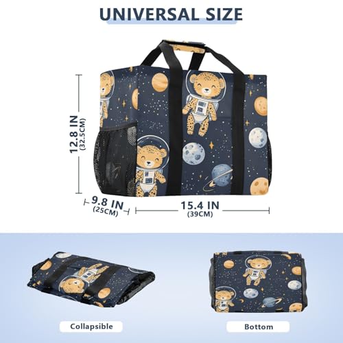 Nander Cute Space Leopard Foldable Tote Bag Waterproof Sandproof Women Beach Bag Handbag Gym Bag Travel Shopping Bag2