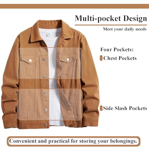 Image of Men's Denim Jacket Vintage-Inspired Jean Jacket with Multiple Pockets - Cotton Blend, Machine Washable