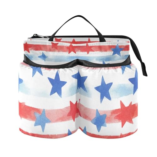 Image of Luggage Cup Holder for Suitcases Free Hands Suitcase Cup Holder Travel Luggage Drink Holder Portable Luggage Cup Caddy Bag Carrier with Handle July 4th Stripes Stars White