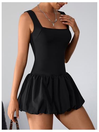 Image of Milumia Women's Square Neck Bubble Mini Tank Dress Short Party Club Dresses