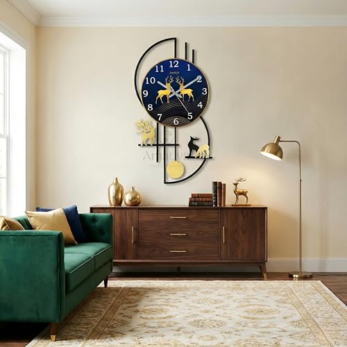 Image of Decorative Analog Wall Clock /Metal Wall Clock /Deer Wall Watch Big Size for Living Room,Bedroom,Office Decoration - 24x12 Inches