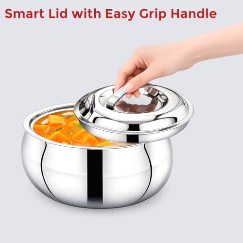 Image of AVIAS Onyx Press Type Stainless Steel 2000ml Casserole | Double Walled PUF Insulated Roti & Chapati Hot Box for Kitchen | Hot case for Rice & Gravy |2L