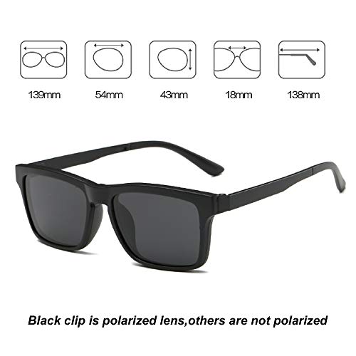 Image of 6 In 1 Polarized Magnetic Clipon Rectangular UV Protected Sunglasses Eye Glasses With 400 Night Vision Men Women Unisex