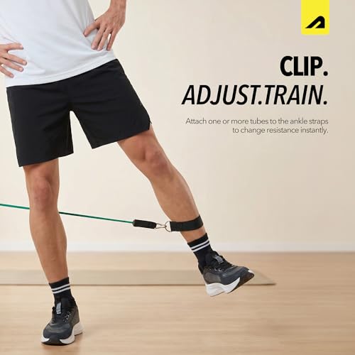 Image of Boldfit Resistance Band Set with Handles, Portable Toning Tubes with Door Anchor & Foam Handles. Resistance Tube Kit with Bag and Ankle Straps Included. (11 Pieces Tube Set), Multicolor, L