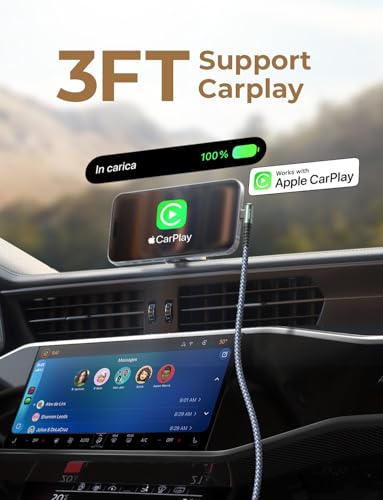 AINOPE Car Carplay Cable for iPhone 17 16 15 Charger Cord, 3.1A USB to USB C Cable 2-Pack 3.3FT for iPhone 16 Car Charger, Type C Charger Fast Charging for Galaxy S10 S9 S8 Plus, Note 10 9 8, LG V50