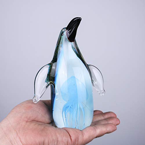 Qf Crystal Figurine Handmade Penguin With A Jellyfish Handmade Glass Blown Paperweight,Murano Style Art,Ornament,Green #TOP6
