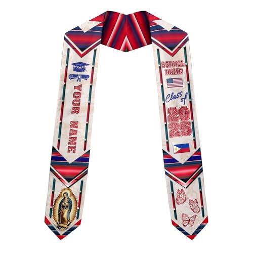 MonkeyVan Personalized Graduation Stole for Filipino Senior, Philippines Flag Graduation Sash Class of 2025 Grad Gifts S269