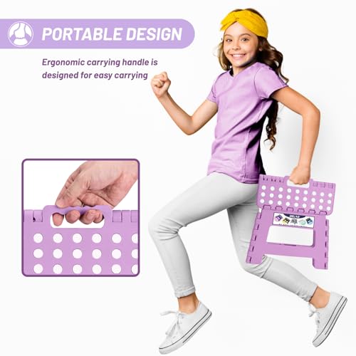 Image of Delxo 9 inch Folding Step Stool, Non-Slip Foldable Small Stools Up to 300 LBS, Kids Step Stool with Handle Lightweight for Kitchen, Bathroom, Bedroom, Garden, Light Purple, 1PC