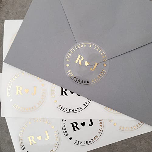 Custom Wedding Envelope Seals, Personalized Gold Stickers for Invitations, Silver and Rose Foiled Favor Stickers for Gift Bags, Wedding Favors for Guests - Thumbnail 3