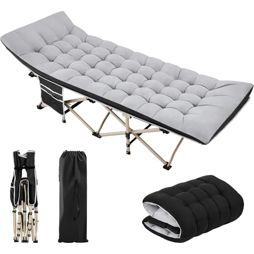 Yaheetech Feldbett mit Matratze Campingbett klappbar Gästebett mit Tragetasche & Seitentasche 191 x 67 cm Gartenliege bis 150 kg Belastbar, Grau Matratze+Schwarz Bett