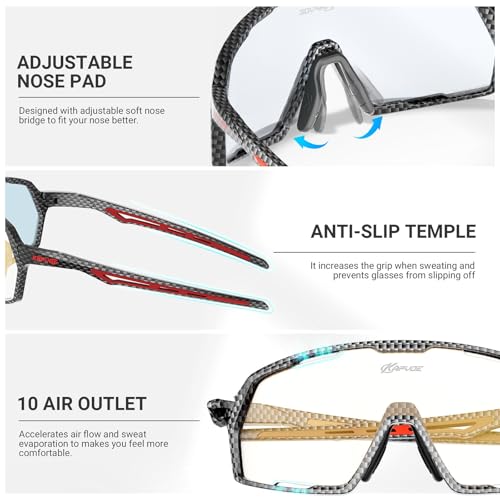 KAPVOE Photochromic Cycling Glasses Sports Sunglasses for Men Women UV400 Protection Bicycle MTB Mountain Bike Sunglasses - image 4