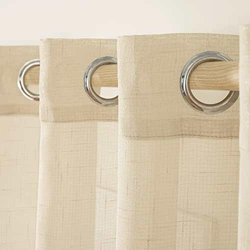 MIULEE 2 Panels Voile Curtains Sheer Cross Linen-like Solid Color Contemporary Decorative Ring Top Eyelet Panels for Bedroom Livingroom Nursery Room 55" Wx57 L Cream - Image 4